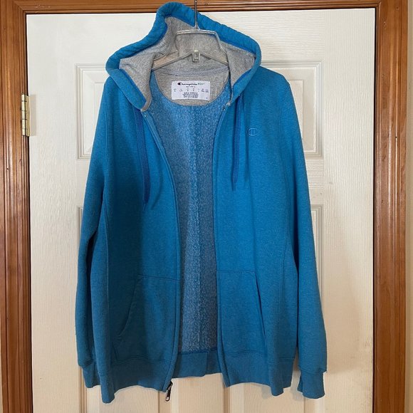 Champion Light Blue Zip Hoodie Size Large. - Picture 1 of 6
